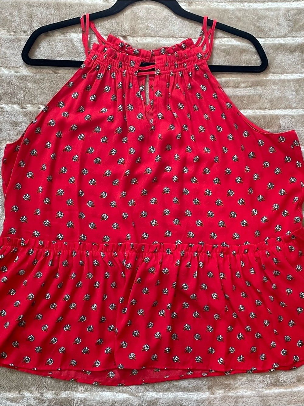 LOFT Red Floral Smocked Halter Top